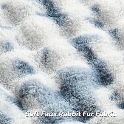 FUTEI Blue White Decorative Throw Pillow Covers 24x24 Inch Set of 2,Soft Fuzzy Faux Rabbit Fur European Cushion Covers with Raised Texture,Neutral Boho Home Decor for Couch Bed Living Room