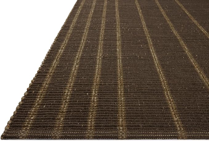 Loloi Leanne Ford Weatherstaff Collection WTS-01 Espresso/Natural 3'-6" x 5'-6" Accent Rug Jute, Striped, Neutral, Entryway, Mudroom, Bathroom, and Kitchen