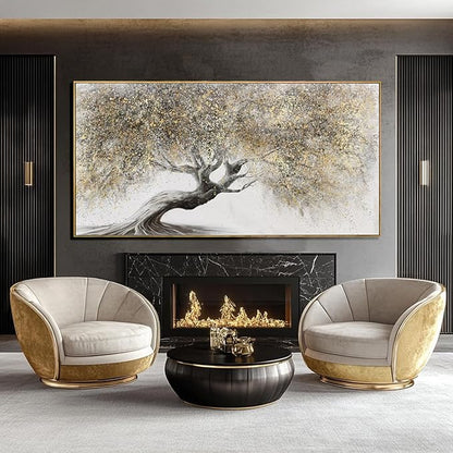 SDYA Nature Pictures Wall Decor Botanical Picture Prints 29"x58" Large Canvas Wall Art for Living Room Grey and Gold Artwork for Dining Room