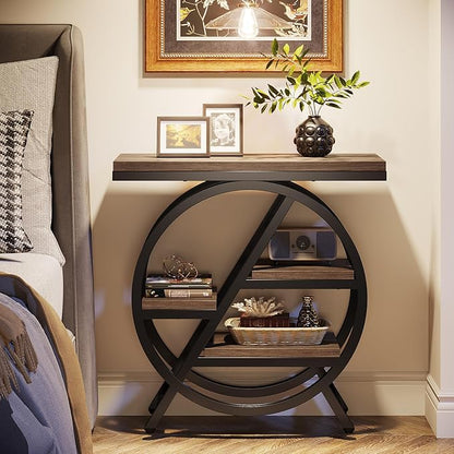 Tribesigns End Table for Living Room, 3-Tier Narrow Side Table with Storage, Wood Sofa Side Table with Geometric Metal Frame, Industrial Nightstand and Bedside Table for Bedroom