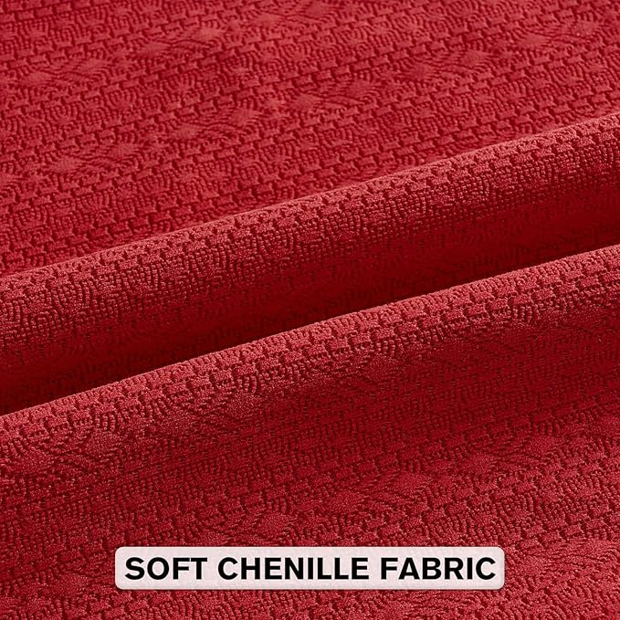 FUTEI Christmas Red Chenille Throw Pillow Covers 22x22 Inch Set of 2,Soft Striped & Diamond Textured Cushion Cases,Modern Home Decor for Couch Living Room