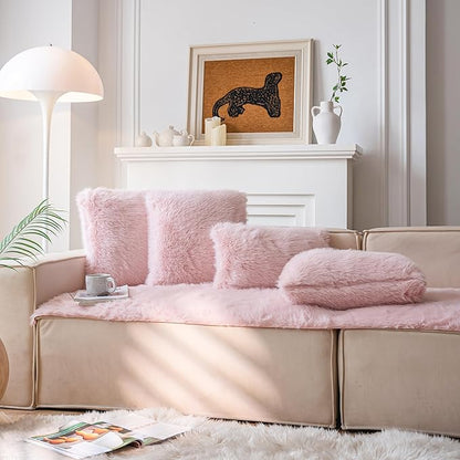 Neelvin Pink Faux Fur Cozy Fluffy Double-Sided Decorative Throw Pillow Covers 16x16 inch Set of 2,Velvet Pillowcase Cushion Case for Sofa Couch