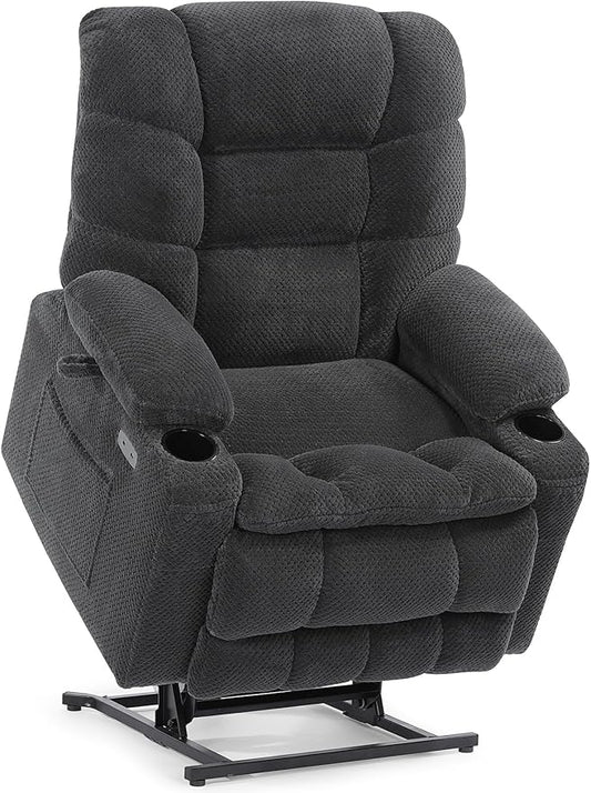EONIX Dual Motor Wide Power Lift Recliner Chair for Elderly, Oversized Lay Flat Lift Chair with Heat and Massage and Cup Holders, 400lbs Heavy Duty Big and Tall Lift Recliner, Dark Grey Grey