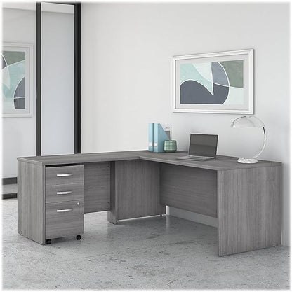 Bush Business Furniture Studio C Collection Desk, Return, Hutch and 3 DWR Mobile Pedestal, Platinum Gray