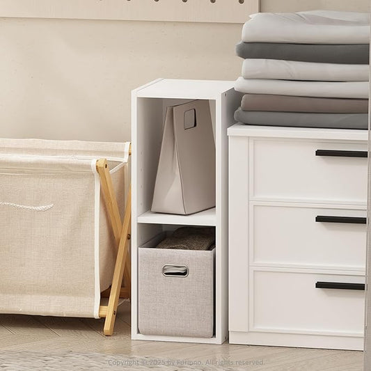 Furinno Reed 2-Tier Closet Organizers and Storage, Closet Organizer, Open Shelf Closet Storage, for Wardrobe, Bedroom, Living Room, 8-Inch Width, White