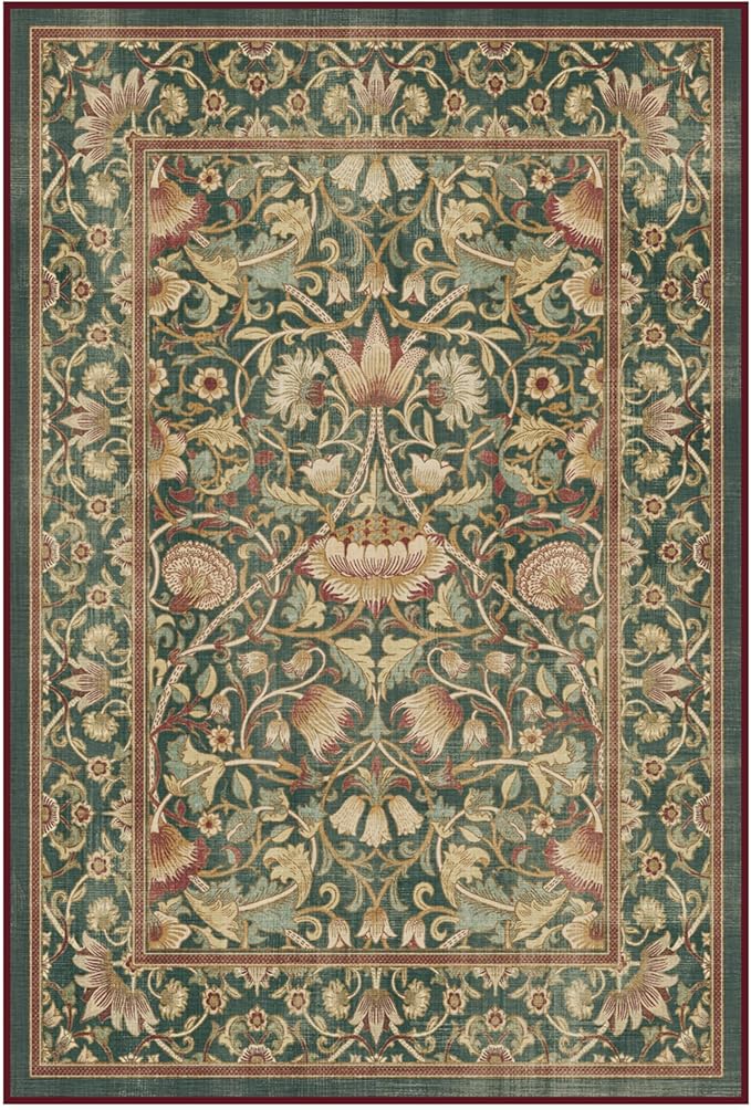 RUGGABLE x Morris & Co Machine Washable Area Rug – Lodden Soft Evergreen & Gold 4x6, Stain-Resistant, Non-Slip – Medium Rugs for Living Room, Bedroom, Hallway, Entryway & Office–with Cushioned Pad