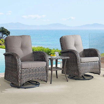 HUMMUH 5-Piece Patio Furniture PE Wicker Outdoor Conversation Set,All-Weather Rattan Swivel Rocker Chairs with Outdoor Couch Tables for Backyard,Poolside,Deck