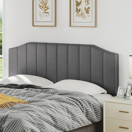 King Size Headboard Only, Velvet Upholstered Headboard King/California King Size Wall Mount and Bed Frame Mount, Featuring High-Density Sponge Padding Easy Assembly Comfort Style-Dark Gray