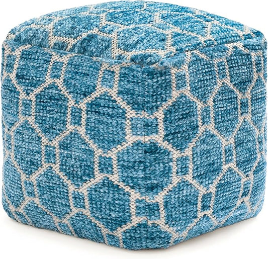 Anji Mountain 100% Handmade & Handcrafted Comfortable Home Décor Pouf Ottoman Footrest for Living Room, Bedroom, Nursery, Kidsroom, Patio Furniture - (20" x 20" x 20" - Blue)