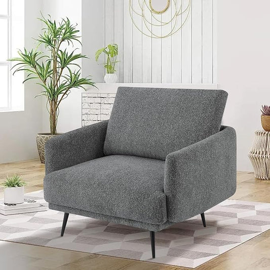 Oversized Accent Chair for Living Room Chairs Reading Arm Chair Comfy Modern Single Sofa Side Chairs with Metal Legs & Soft Cushion for Bedroom, Waiting Room (Chenille Dark Grey, Set of 1)