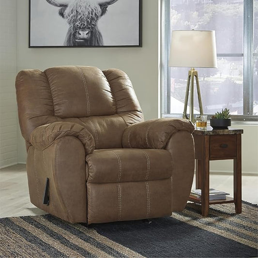 Signature Design by Ashley McGann Faux Leather Oversized Manual Rocker Recliner, Light Brown