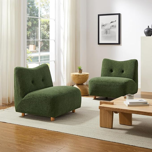 Art Leon Modern Accent Chair - Fabric Modular Sofa Chair Armless Chair with Wooden Legs Set of 2 for Living Room Bedroom Green