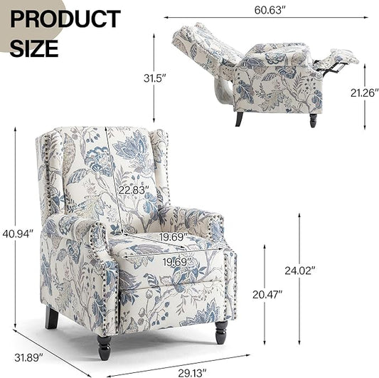 Accent Chair, Upholstered High Back Floral Armchair with Nailhead Trim & Wood Legs, Comfy Wingback Reading Single Sofa Chair for Small Spaces, Living Room, Bedroom