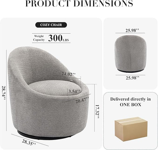 360° Swivel Accent Chair, Mid-Century Modern Chair with Hidden Storge, Small Swivel Chair with Arms for Living Room/Office-Light Grey