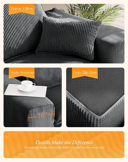107" Comfy Cloud Couch with U-Shape Chaise & Deep Seat, Modular Sectional Sofa in a Box, Boneless Upholstered Couches for Living Room, No Assembly Required (Soft Corduroy, Gray)