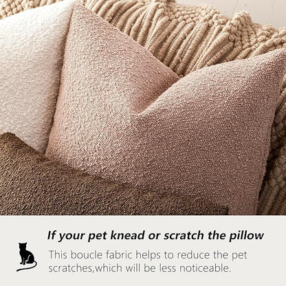 Foindtower Set of 2, Decorative Textured Boucle Throw Pillow Covers Accent Solid Pillow Cases Neutral Soft Cozy Couch Cushion Case for Chair Sofa Bedroom Living Room Home Decor 18 x 18 Inch Light Pink