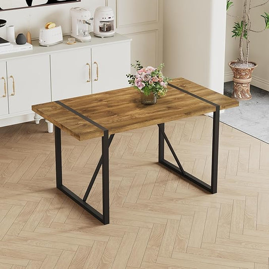 55'' Dining Table for 4-6, Wood Kitchen Table with Metal Legs, Dinner Table for 4-6 for Home Dining Room Living Room