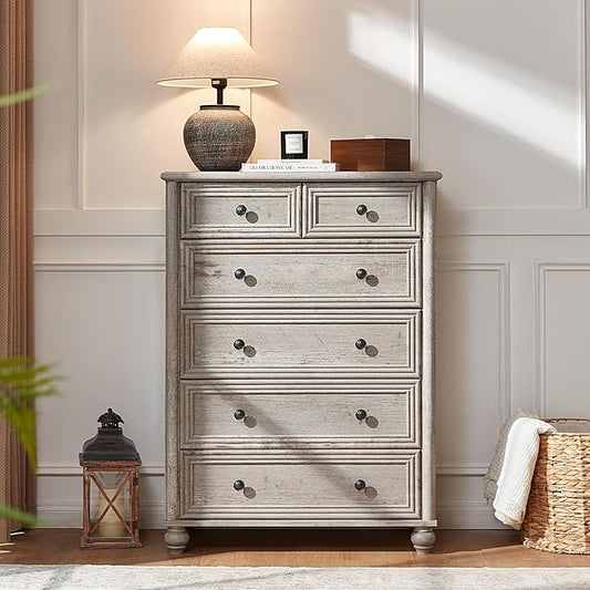 Dressers and Night Stand Set of 3, Wood 43.5" Tall Dresser and 18" Wide with Charging Station Chest of Drawers, Roman Column Nightstand Set of 2, Bedroom Furniture Dresser Suites for Home Living Room