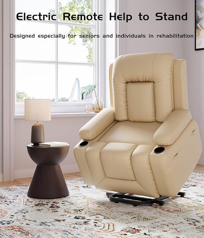 GarveeHome Power Lift Recliner Chair - Heat and Massage, Faux PU Electric Lift Recliner for Elderly & Mobility Impaired, Adjustable Back and Legs, Heavy Duty Lift Chair for Seniors
