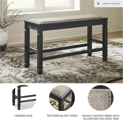 Signature Design by Ashley Tyler Creek Urban Farmhouse Counter Height Upholstered Dining Bench, Almost Black