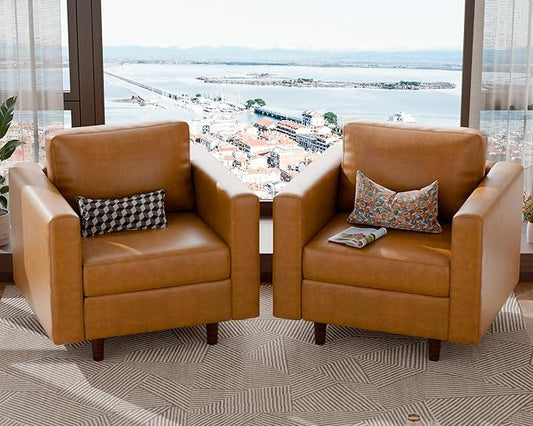 ABCASA Faux Leather Oversized Accent Chair with Storage Deep Seat Single Sofa Large Reading Armchair for Living Room Bedroom Office Brown Set of 2