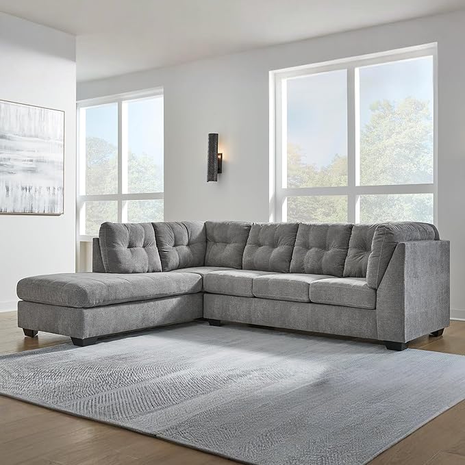 Signature Design by Ashley Marleton Contemporary Left-Arm Facing Tufted 2-Piece Sectional with Chaise and Loose Seat Cushions, Light Gray