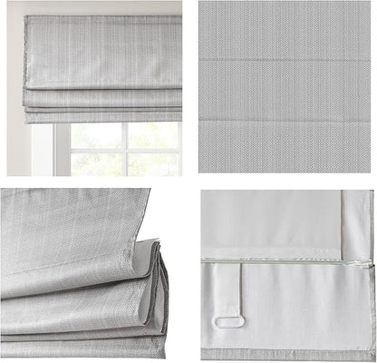 Madison Park Galen Cordless Roman Shade, 29"W x 64"H, Sheen Grey – Room Darkening, Thermal Insulated, Energy Efficient Window Blind with Subtle Sheen Basketweave Fabric for Privacy