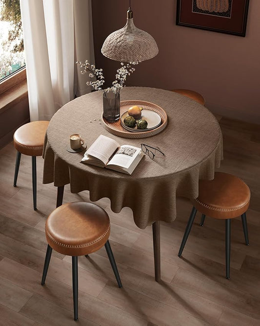 VASAGLE EKHO Collection - Dining Chairs Stools Set of 4, Upholstered Kitchen Chairs, Vanity Stools, Synthetic Leather with Stitching, Mid-Century Modern, 19-Inch Tall, Easy Assembly, Caramel Brown
