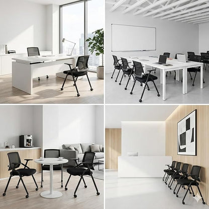 40 Pack Stackable Conference Room Chairs with Paddle Folding Office Chair Foldable Desk Chair Mesh Back and Arms for Conference Meeting Guest Reception Home Office Training Room Chair Black
