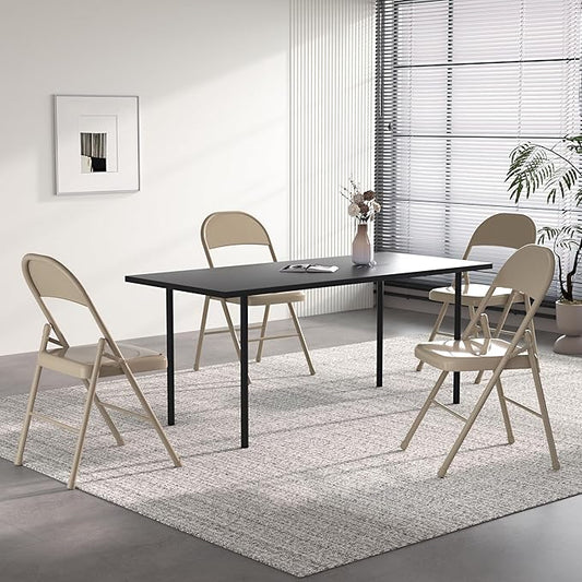 VECELO Metal Folding Chairs 4 Pack, Double Hinged Steel Frame Easy Foldable&Stackable for Office Kitchen Dinning Wedding Patio and Garden