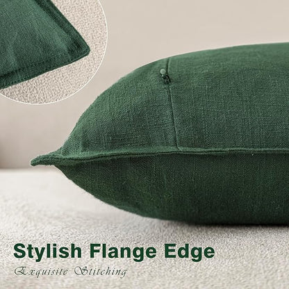 Foindtower Set of 2, Decorative Linen Soild Throw Pillow Covers Soft Accent Euro Cushion Case Farmhouse Neutral Pillowcase for Chair Couch Sofa Bedroom Living Room Home Decor 16 x 16 Inch Pine Green