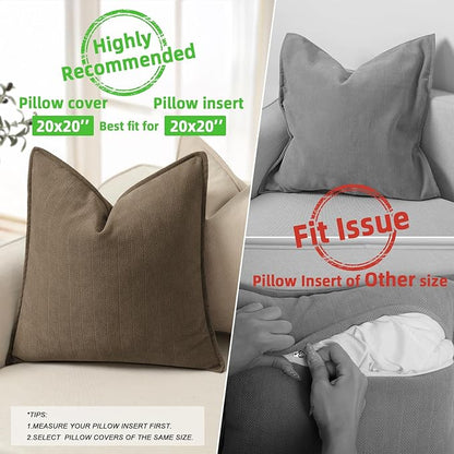 ZWJD Brown Pillow Covers 20x20 Set of 2 Chenille Throw Pillow Covers with Elegant Design Soft and Luxurious Decorative Throw Pillows for Couch, Bed, and Home Decor
