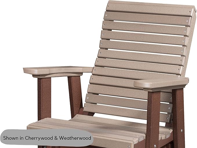 DutchCrafters Modern Horizontal Slat High Back Poly Glider Chair Outdoor Patio Furniture (Black & Cedar)