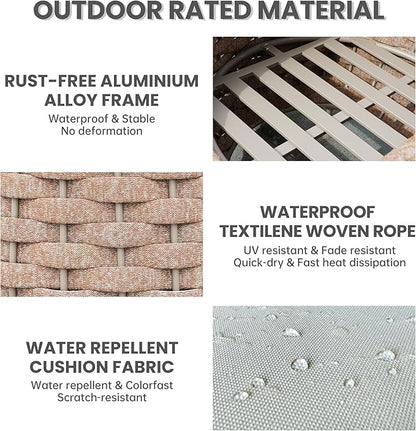 Aluminum Deck Outdoor Furniture Set: 6 Pieces Rope Patio Conversation Sofa Set - Modern Woven Porch Couch Set Cushioned - No Assembly All Weather for 660lbs Yard Garden Lanai Hotel, Terracotta