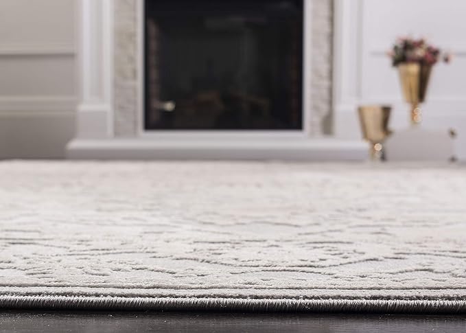 SAFAVIEH Area Rug 9x12 - Reflection Collection - Large - Light Grey & Cream, Non-Shedding & Easy Cleaning, Ideal for Living Room, Bedroom, Dining Space (RFT665C)