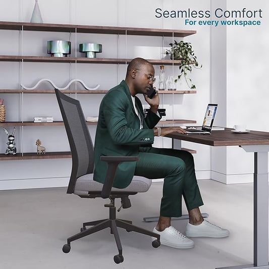 Nexys Home Office Desk Chair, Adjustable Tilt, Height Adjustable Armrests, High Mesh Back Variable Height, Rolling Work Swivel Chairs with Wheels, Comfortable for Long Hours, Lunar | Fabric