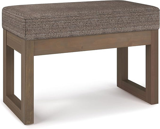 SIMPLIHOME Milltown 27 inch Wide Contemporary Rectangle Footstool Ottoman Bench in Mink Brown Tweed Look Fabric, Assembled, for the Living Room and Bedroom