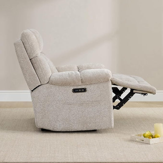 CHITA Oversized Power Recliner Chair with Bluetooth Speakers for Adults, Lay Flat Recliner with Power Lumbar Support, Manual Winged Headrest and USB & Type-C Charging Ports, Taupe