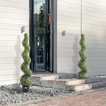VEVOR Artificial Boxwood Topiary Tree, 60 inch Tall (2 Pieces), Spiral Faux Topiary Trees, Faux Plant w/Extra Leaves & Pot & Small Decoration, UV Rated Greenery Set for Home Decor Indoor/Outdoor