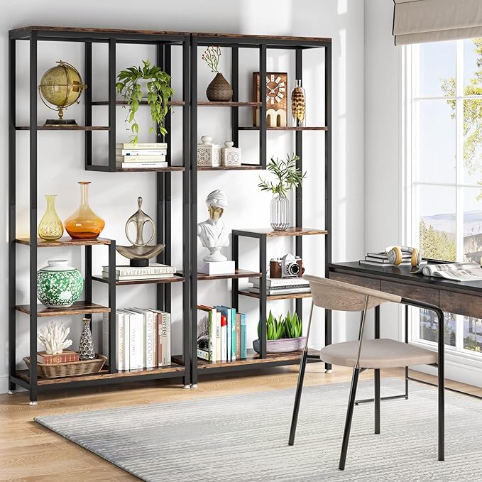Tribesigns 6-Tier Tall Bookshelf Set of 2, Industrial 8-Shelf Open Bookcase Storage Display Book Shelves for Living Room, Home Office