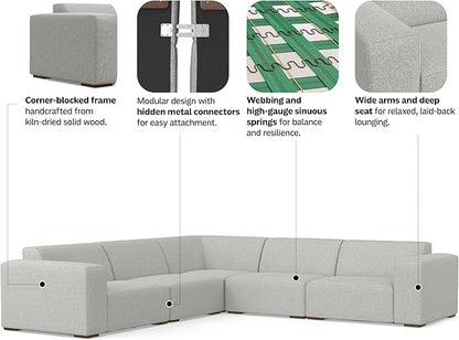 SIMPLIHOME Rex Corner Sectional Modular Sofa in 100% Recycled Polyester Tightly Woven Performance Fabric, Pale Grey, 116-inches Wide, Handcrafted Modern-Style L-Shaped Couch for Living Room