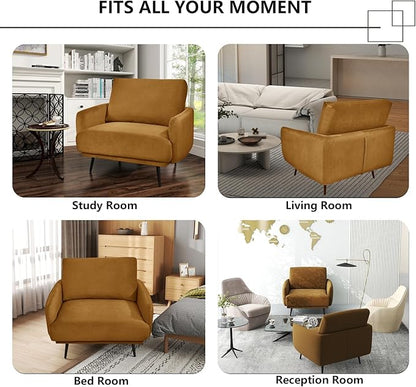 Oversized Accent Chair for Living Room Chairs Reading Arm Chair Comfy Modern Single Sofa Side Chairs with Metal Legs & Soft Cushion for Bedroom, Waiting Room (Velvet Brownish, Set of 2)
