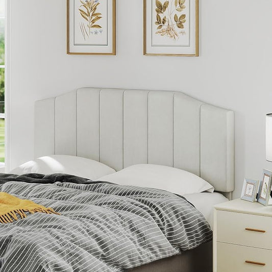 Velvet Queen Size Headboard, Upholstered Headboard Queen/Full Size Wall Mount and Bed Frame Mount, Featuring High-Density Sponge Padding Luxury Texture Easy Assembly Comfort Style-Cream
