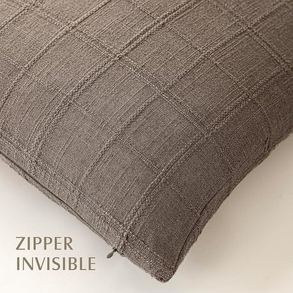 Foindtower Set of 2 Decorative Linen Check Throw Pillow Covers Neutral Farmhouse Vintage Cushion Covers Modern Boho Home Decor for Sofa Chair Couch Bedroom Living Room,20×20 Inch,Taupe Grey