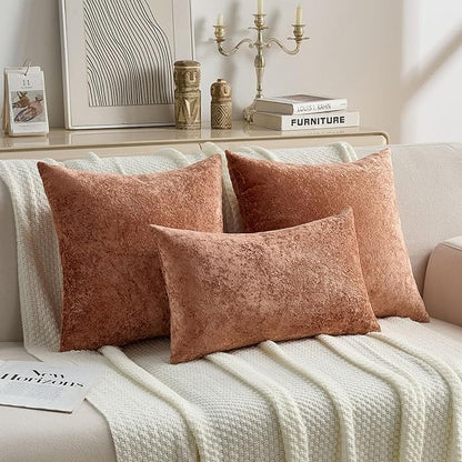 FUTEI Rust Flannel Throw Pillow Covers 12x20 Inch Set of 2,Soft Dimensional Textured Lumbar Pillow Cases,Modern Home Decor for Couch Living Room