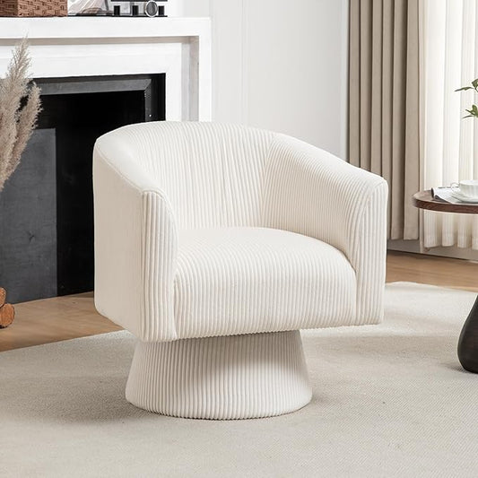 Swivel Accent Chair, Modern 360° Swivel Barrel Chair, Corduroy Upholstered Single Sofa for Living Room, Bedroom(Beige)