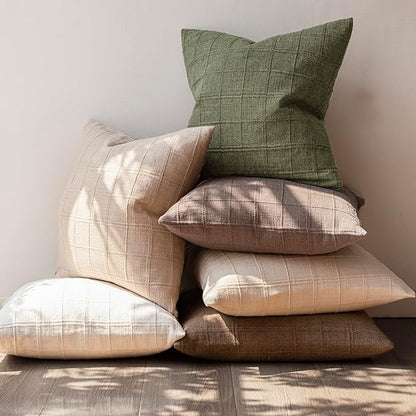 Foindtower Set of 2 Decorative Linen Check Throw Pillow Covers Neutral Long Body Lumbar Cushion Covers Farmhouse Vintage Boho Home Decor for Sofa Chair Couch Bedroom Living Room,14×36 Inch,Sage Green