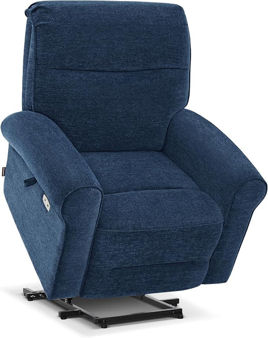 MCombo Dual Motor Power Lift Recliner Chair with Massage and Heat for Elderly, USB Ports, Lay Flat, Fabric 7666 (Navy Blue)