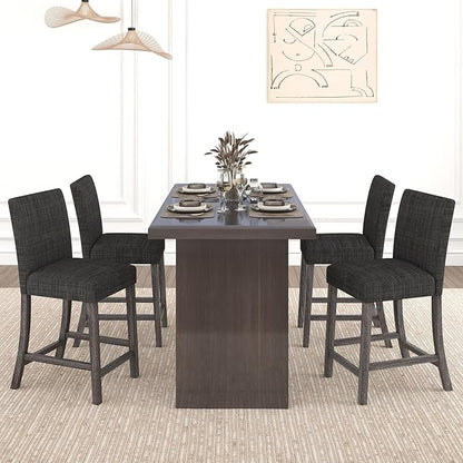 COSTWAY Upholstered Counter Height Stools Set of 4, Bar Stools w/Ergonomic Backrest, Solid Wood Frame, 24.5” Fabric Counter Height Chairs for Kitchen Island, Dining Room, Pub (Grey)