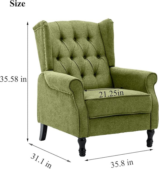 Artechworks Winged Fabric Modern Accent Chair Tufted Arm Club Chair Linen Single Sofa with Wooden Legs Comfy Upholstered for Reading Living Room Bedroom Office, Green